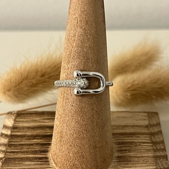 Jewelry - New 925 Solid Sterling Silver Belt Buckle Cubic Zirconia Dainty Ring Size 8